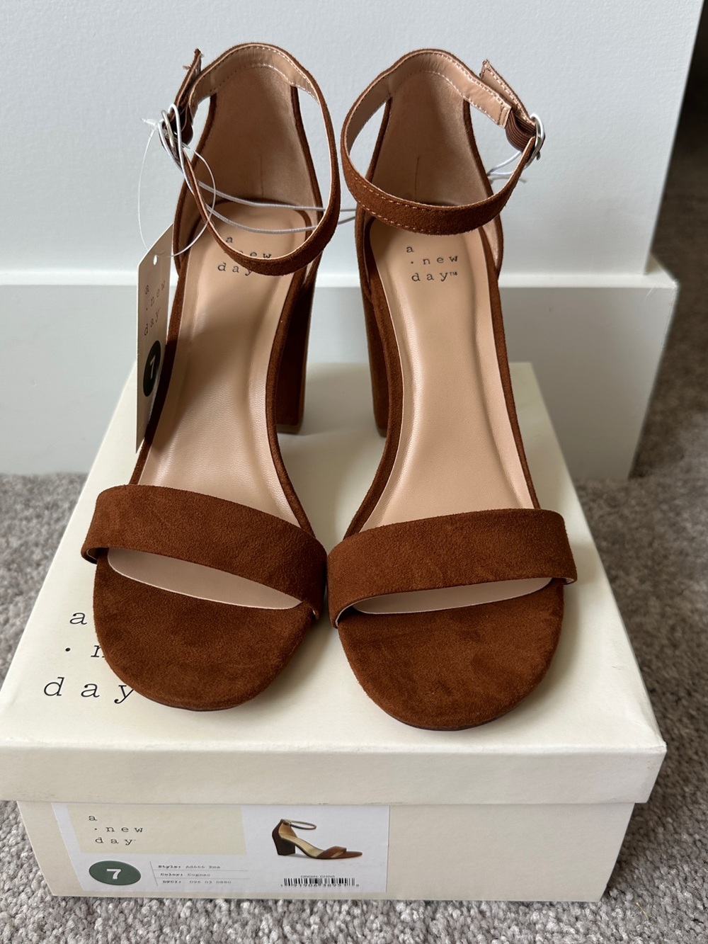 A New Day Women's Ankle Strap Block Heel Sandal - Cognac - Picture 9 of 13